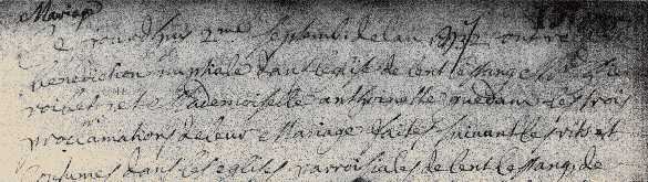 ce jourd'huy 2eme septembre de l'an 1732 ont reu la bndiction nuptiale dans l'eglise de lent lestang Mr Pierre roibet et Mademoiselle anthoinette guedan les trois proclamations de leur Mariage faites, suivant les us et coutumes dans l'eglise paroissiale de lent lestang, de ...